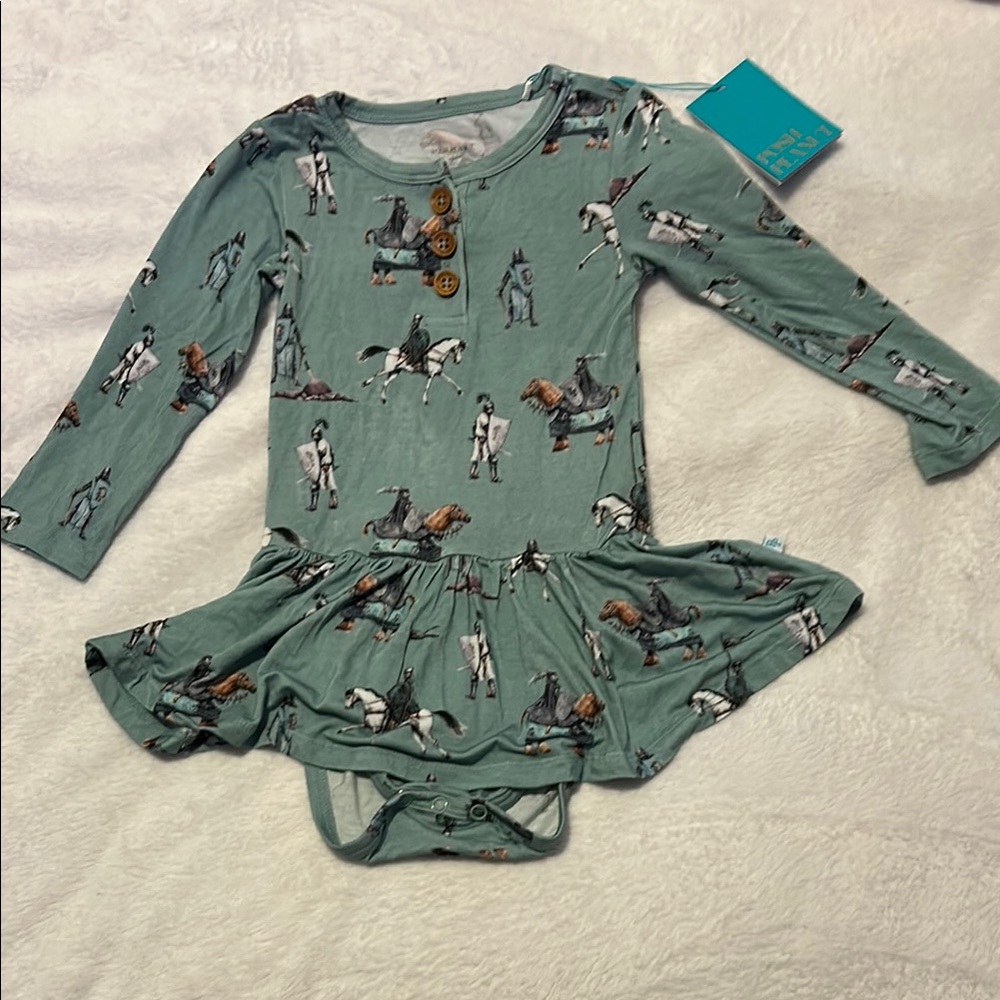 Posh Peanut 2T Bodysuit Twirl Dress in Wallace Knight Print NWT